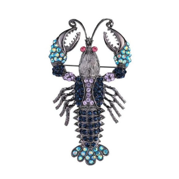 Blue Crayfish Lobster rhinestone Pin Broach - Picture 1 of 2